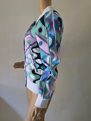 Emilio Pucci Blue Multicolor 
Silk Signature Printed Jacket S sz