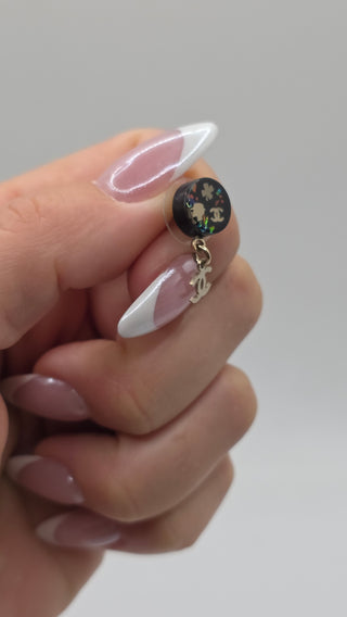 Chanel Gold-tone Black Resin Glitter CC Drop Earrings