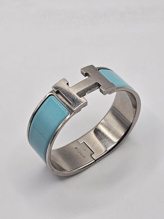 Hermès Blue Enamel Palladium-Plated Clic Clac H bracelet PM