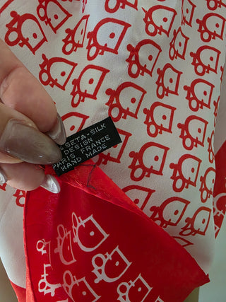 Christian Dior Red White CD Silk Printed Scarf