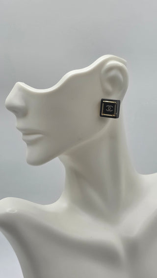 Chanel Gold-tone Black Resin Interlocking CC Stud Earrings