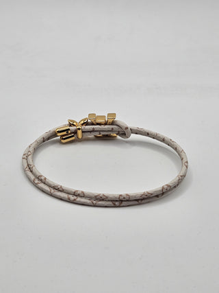 Louis Vuitton White leather Gold-plated LV Charm Bloom Bracelet