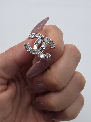 Chanel Silver-tone Strass CC Stud Earrings