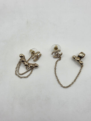 Chanel 2022 Strass CC Asymmetrical Ear Cuff Earrings