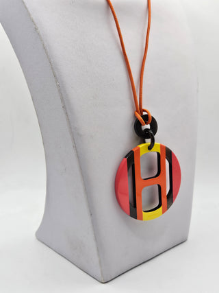 Hermès Red Multicolor H Equipe Pendant Necklace