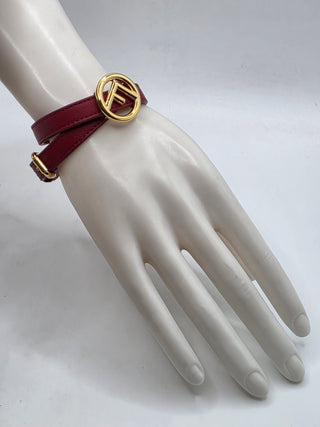 Fendi Red Leather F Is Fendi Double Wrap Bracelet
