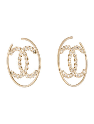 Chanel Gold-tone 2019 Strass Interlocking CC Oversized Hoop Earrings