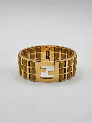 Fendi Yellow Leather Fendista Braided Gold-tone Bangle Bracelet