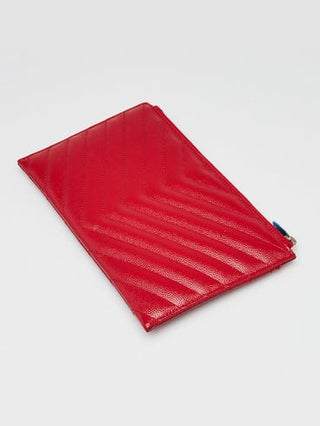 Yves Saint Laurent Red Matelasse Quilted Leather Monogram Small Bill Pouch