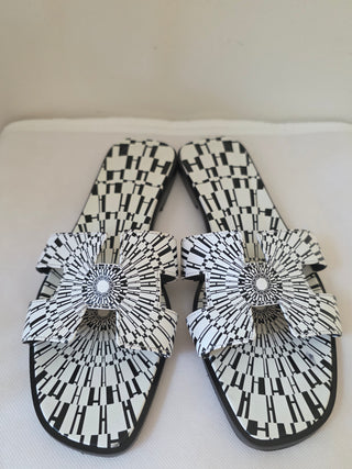 Hermès Black White Op'H Oran Calfskin Slides 40 sz