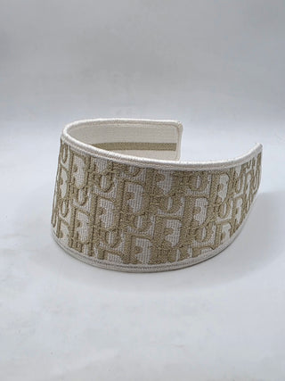 Christian Dior Beige gold Logo patterned canvas wide headband