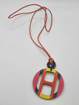 Hermès Red Multicolor H Equipe Pendant Necklace