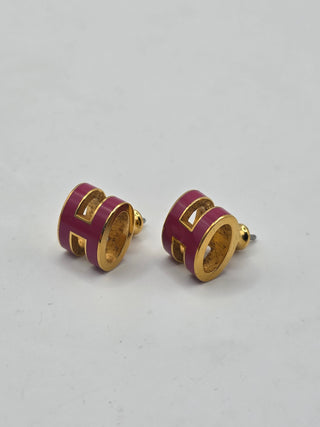 Hermès Gold-tone Pink Pop H Stud Earrings