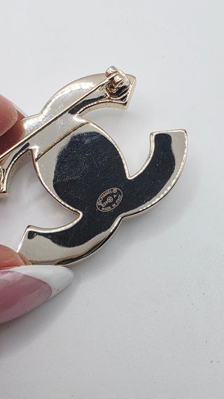 Chanel Goldtone Metal Glass Pearl Interlocking CC Turnlock Brooch