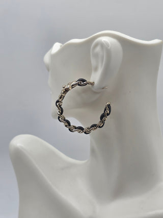 Chanel Gold-tone 2022 Leather Woven CC Turnlock Hoop Earrings