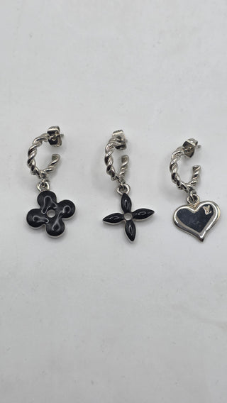 Louis Vuitton Silver-tone Enamel Set of 3 Sweet Monogram Drop Hoop Earrings