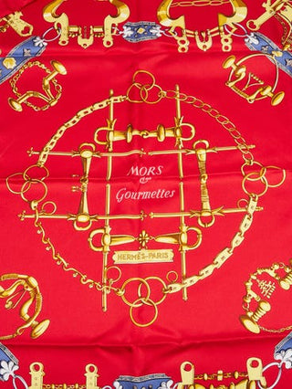 Hermes 90cm Red Gold Mors Et Gourmettes Henri d'Origny Silk Scarf