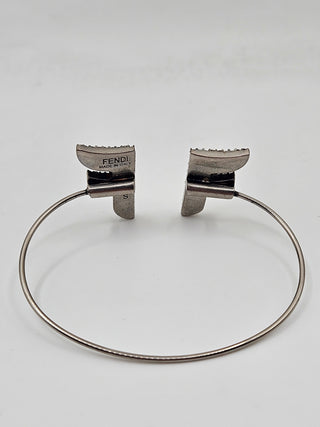 Fendi Silver-tone Crystal F is Fendi Logo Cuff Bracelet