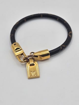 Louis Vuitton Brown Leather LV Monogram Luck It charm Bracelet