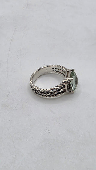 David Yurman Sterling Silver Prasiolite Diamond Petite Wheaton Cocktail Ring 6.75 sz