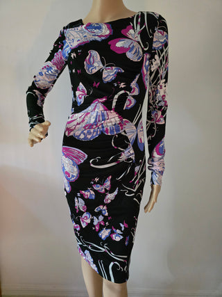 Emilio Pucci Purple Multicolor Floral Printed Knee-Length Dress 42 sz