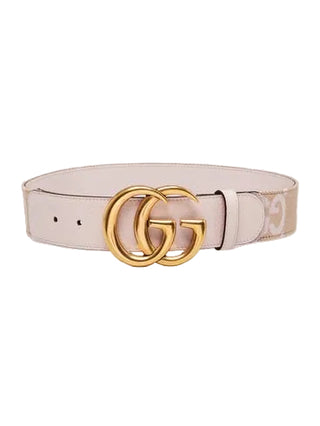 Gucci Beige Light Pink Canvas Double G Belt Size 65/26