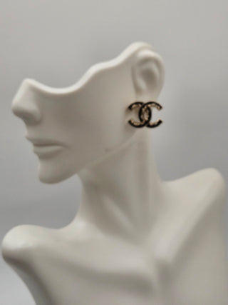 Chanel Gold-tone Enamel Interlocking CC Stud Earrings