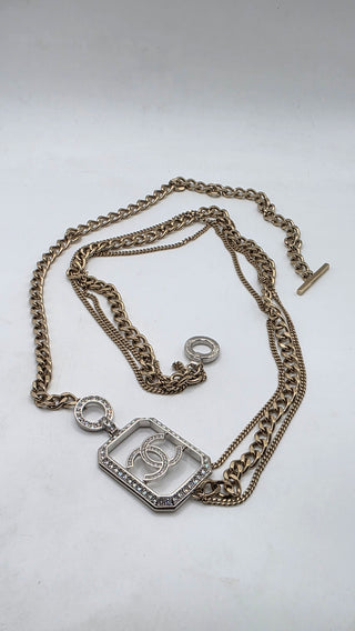 Chanel Strass Interlocking CC Gold-tone Long Station Necklace