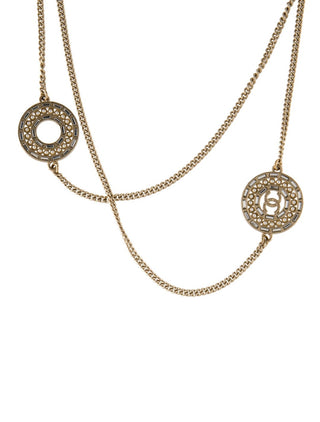 Chanel Gold-tone Faux Pearl Strass CC Pendant Necklace
