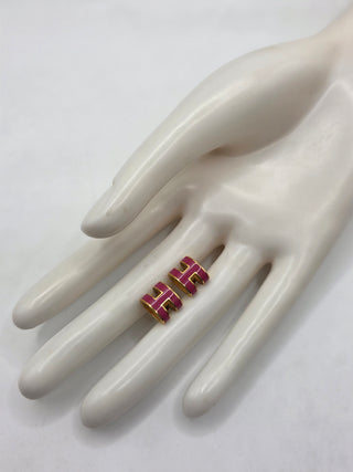 Hermès Gold-tone Pink Pop H Stud Earrings