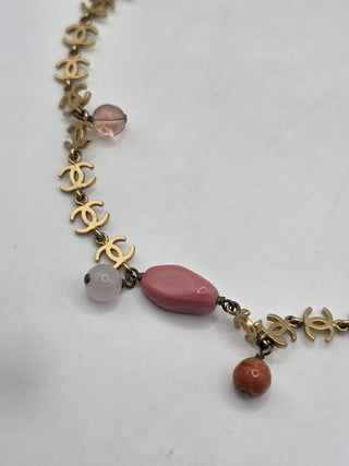 Chanel Gold-tone Faux Pearl Resin Bead Interlocking CC Collar Necklace
