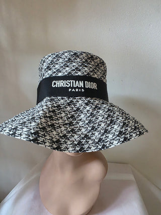 Christian Dior Black White Women's Paper Logo Printed Bucket Hat