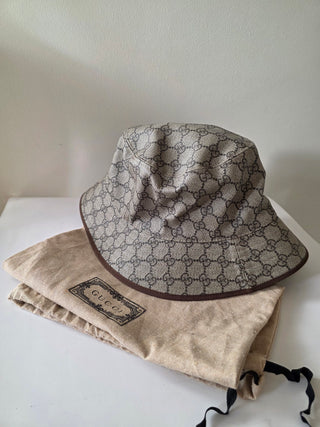 Gucci Beige brown GG Monogram bucket hat M sz