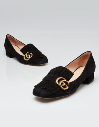 Gucci Black Suede Marmont Loafer Low Heel Pumps 38 sz