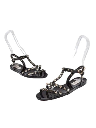 Valentino Black PVC Rockstud Jelly Flat Sandals 39 sz
