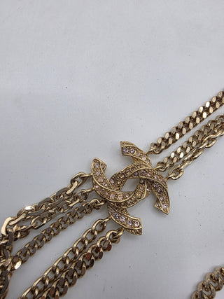 Chanel Gold-tone Strass Multistrand Interlocking CC Necklace