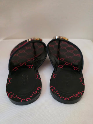 Gucci Blue Red Black Vintage Web Interlocking GG Thong Sandals 36.5 sz