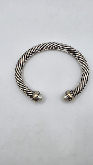 David Yurman Sterling Silver Cultured Pearl Cable Cuff Bracelet