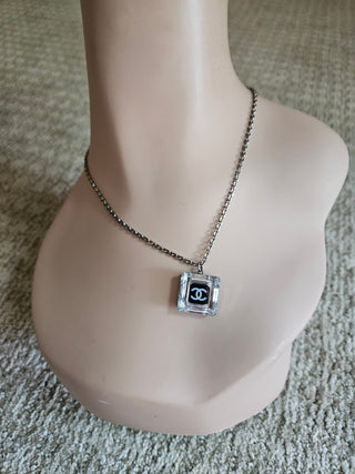 Chanel Black resin Crystal Interlocking CC Cube Pendant Necklace