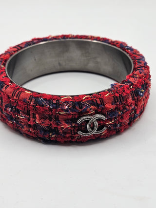 Chanel Red Tweed Interlocking Bangle Bracelet M sz