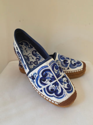 Dolce & Gabbana Blue White Signature print espadrilles 36 sz