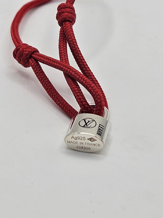 Louis Vuitton Red Silver Lockit Cord Bracelet