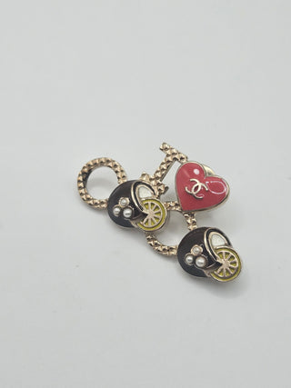 Chanel Gold-tone Faux Pearl Enamel I Love Coco Logo Pin