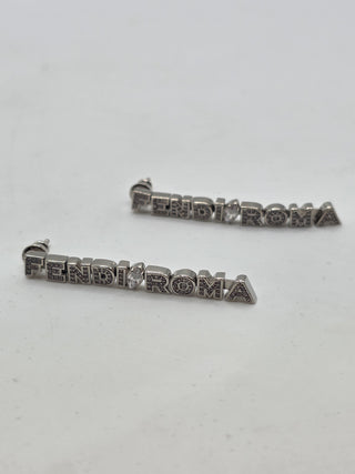 Fendi Silver-tone Logo Crystal Roma Drop Earrings