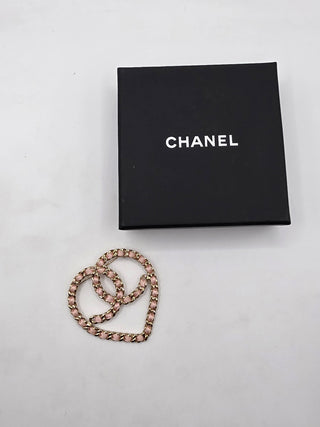 Chanel Gold-tone Silk Chain Woven CC Heart Oversized Brooch