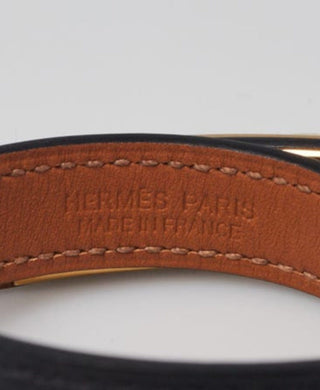 Hermes Black Swift Leather Gold Plated Rivale Double Tour Bracelet XS sz