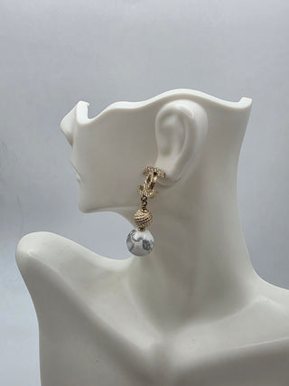 Chanel Gold-tone White Stone inside CC Drop Earrings