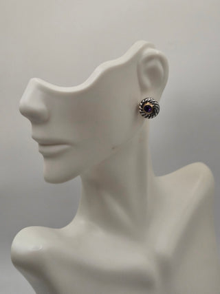 David Yurman Sterling Silver Two-Tone Amethyst Cookie Stud Earrings