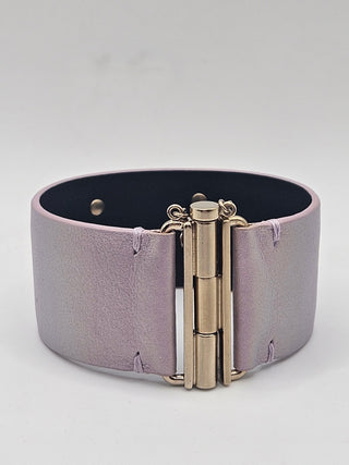 Chanel Iridescent Purple Leather Interlocking CC Logo Wide Cuff