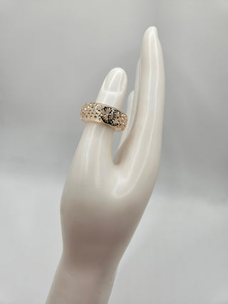 Chanel Beige Strass & Resin Interlocking CC Band Ring Size: 5.75